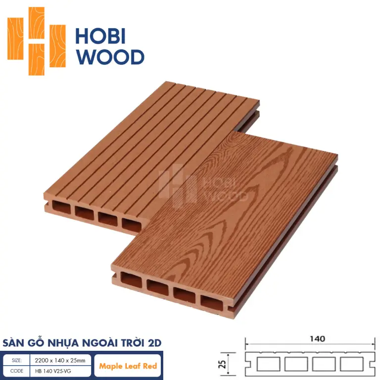 Sàn Gỗ Nhựa HobiWood 2D HB 140 V25-VG Maple Leaf Red