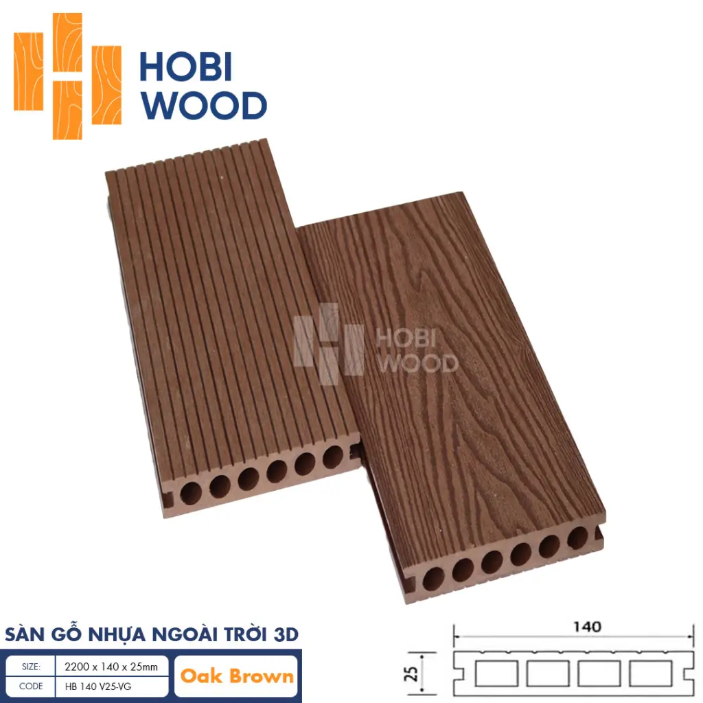 Sàn gỗ nhựa HobiWood vân 3d hb140t25-3d oak brown