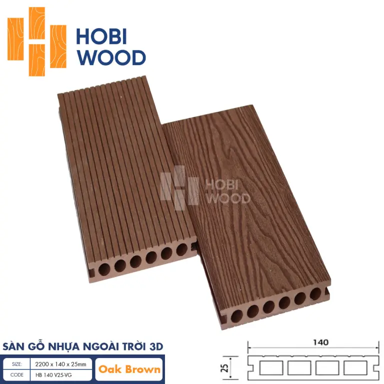 Sàn gỗ nhựa HobiWood vân 3d hb140t25-3d oak brown