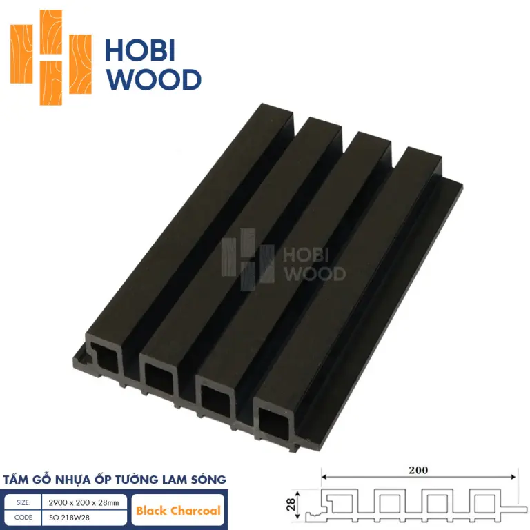 Tấm ốp lam sóng gỗ nhựa HobiWood SO 218W28 (Black Charcoal)