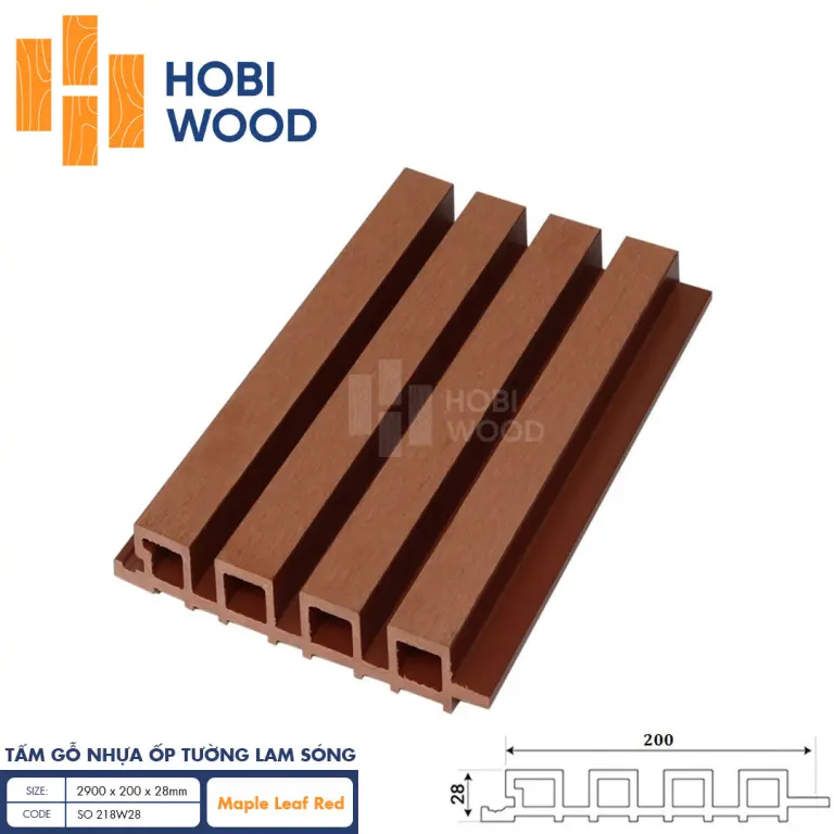 Tấm ốp lam sóng gỗ nhựa HobiWood SO 218W28 (Maple Leaf Red)