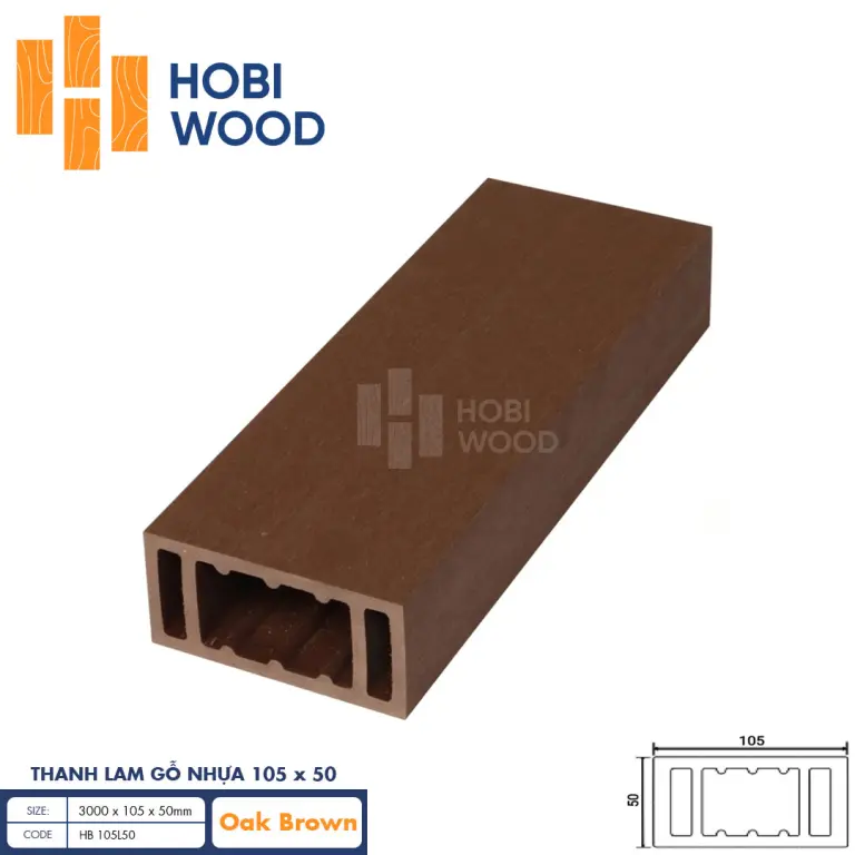 Thanh lam gỗ nhựa HobiWood HB 105L50 (Oak Brown)