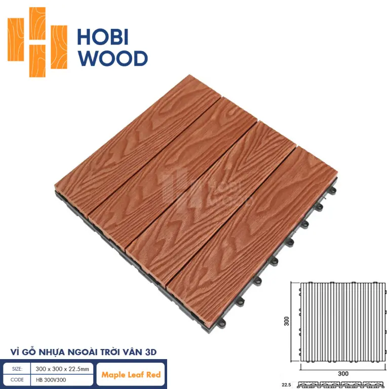 Vỉ gỗ nhựa HobiWood vân 3D (Maple Leaf Red)