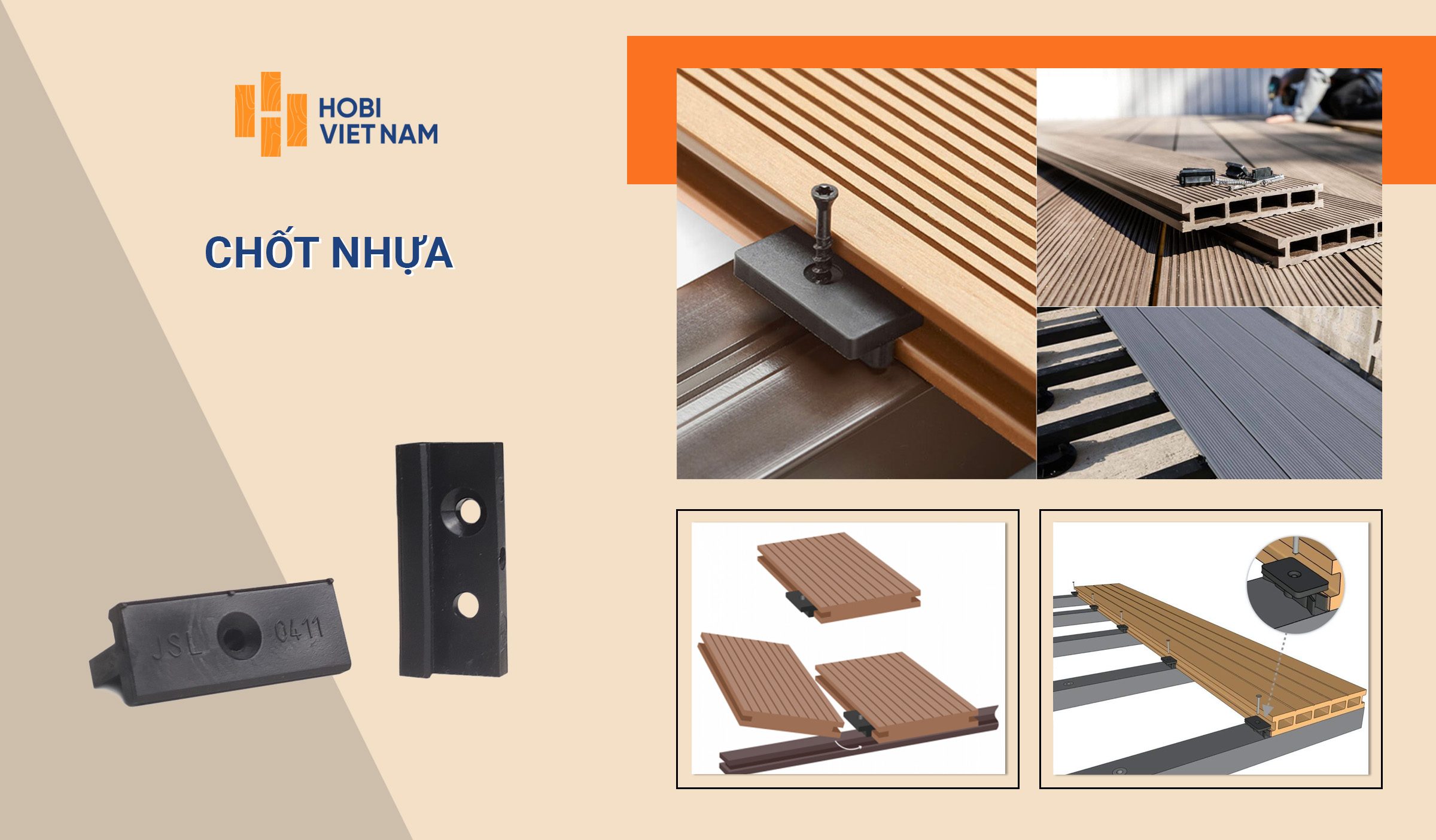 Chốt nhựa hỗ trợ thi công sàn gỗ nhựa Hobiwood