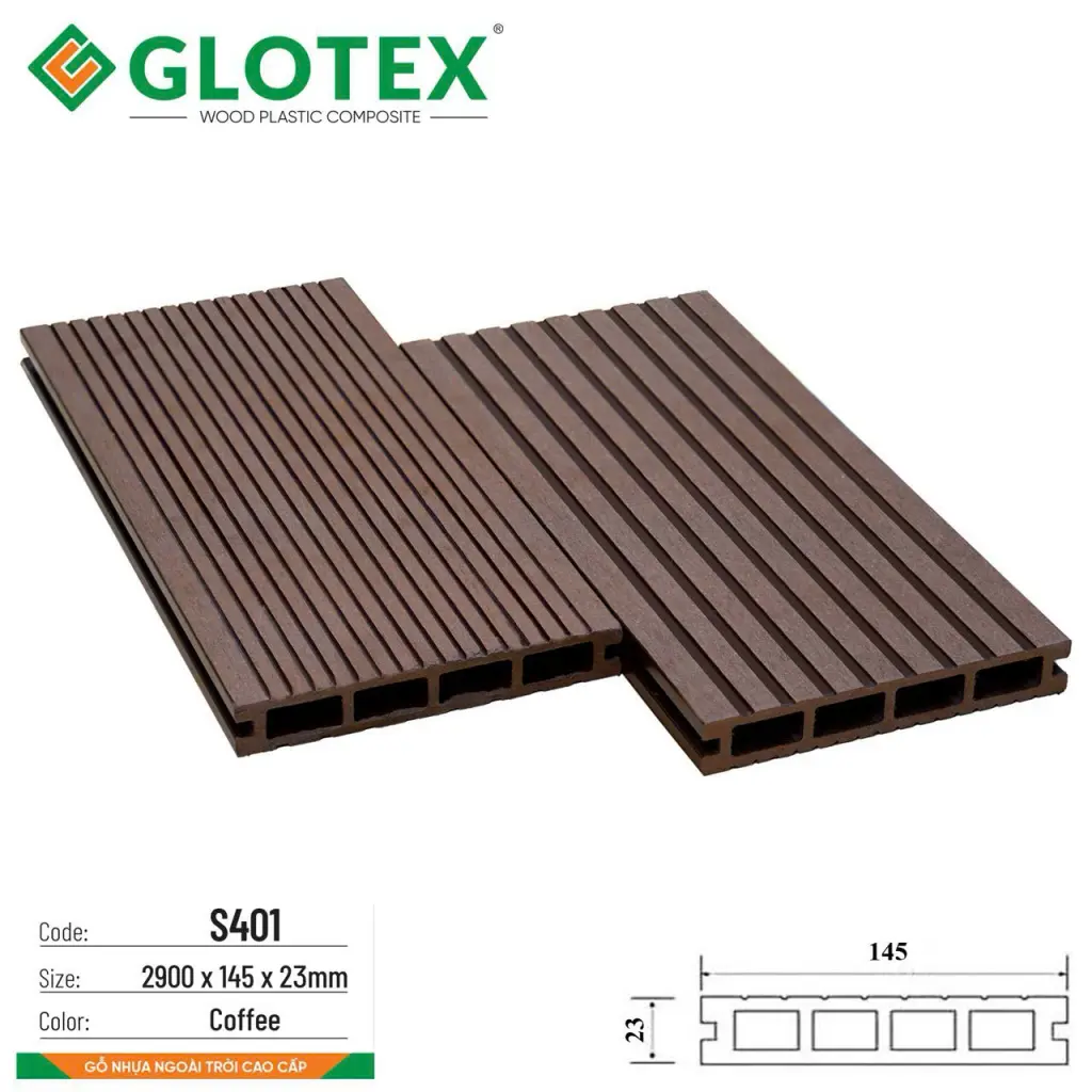 Sàn gỗ nhựa Glotex 4 lỗ vuông S401