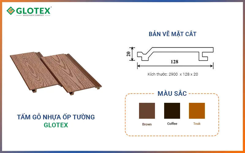 Mặt cắt của tấm ốp gỗ nhựa Glotex