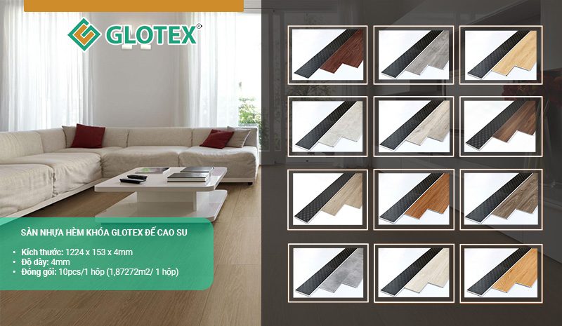 Bảng màu của sàn nhựa hèm khóa tích hợp đế cao su Glotex
