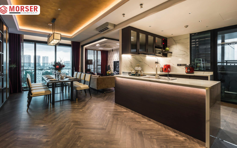 Sàn nhựa xương cá Morser lát sàn phòng bếp