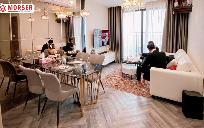 Sàn nhựa xương cá Morser lát sàn phòng khách