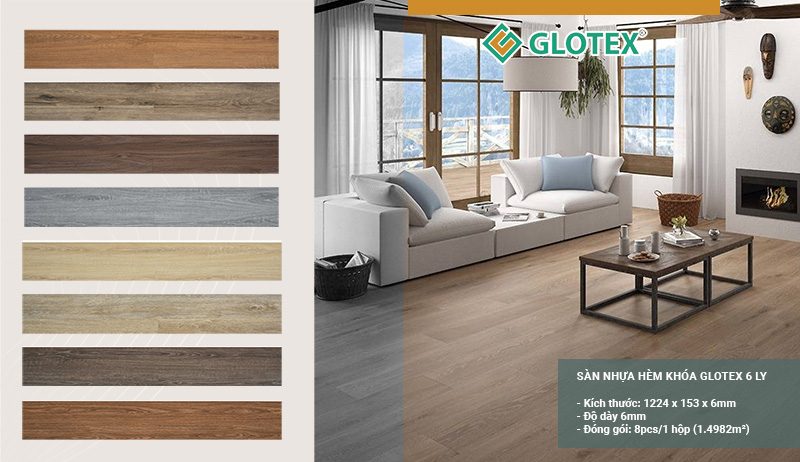 Bảng màu của sàn nhựa hèm khóa 6 ly Glotex