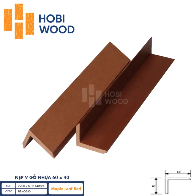 Nẹp V gỗ nhựa HobiWood HB60G40 (Maple Leaf Red)