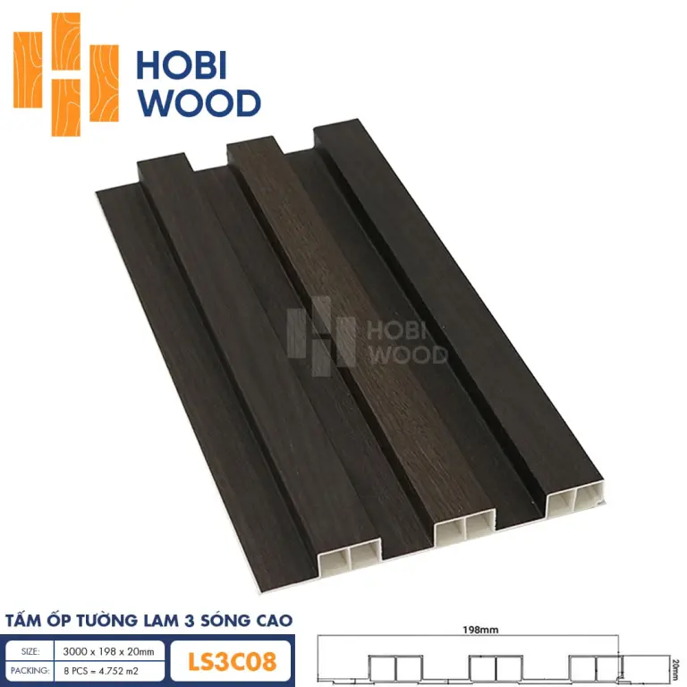 Tấm ốp lam 3 sóng cao HobiWood LS3C08
