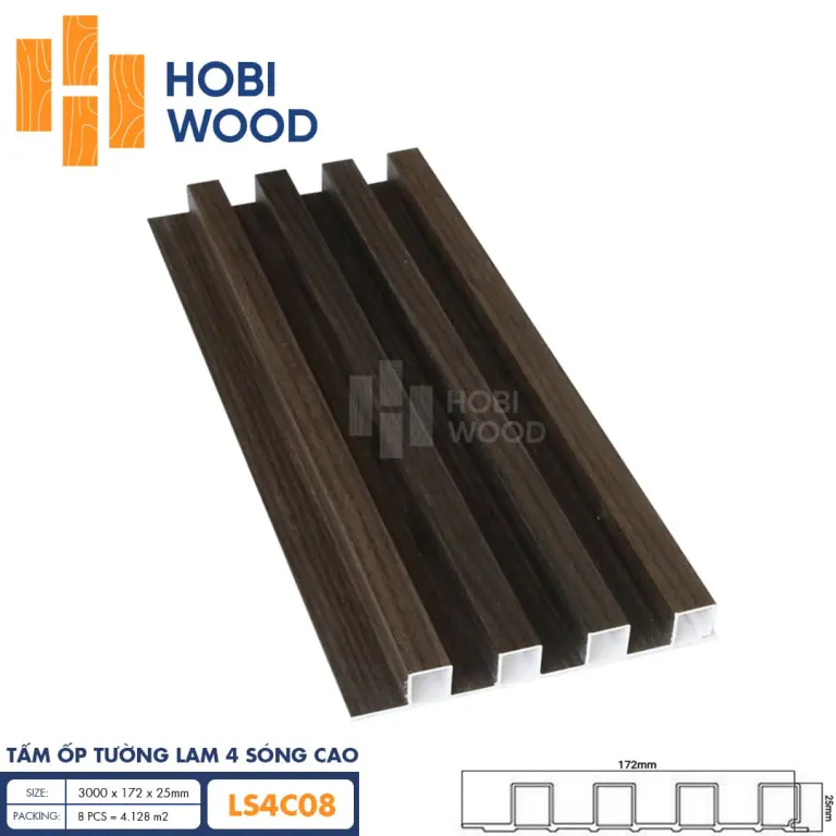 Tấm ốp lam 4 sóng cao HobiWood LS4C08