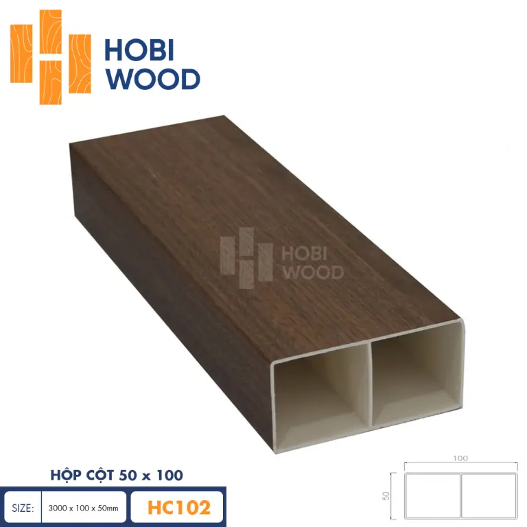 Thanh lam nhựa giả gỗ 50x100 HobiWood HC102