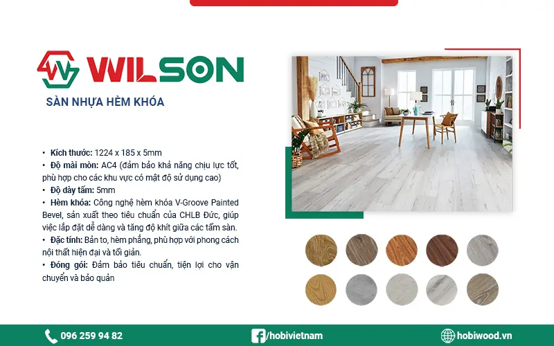 Thông số kỹ thuật của sàn nhựa hèm khóa Wilson