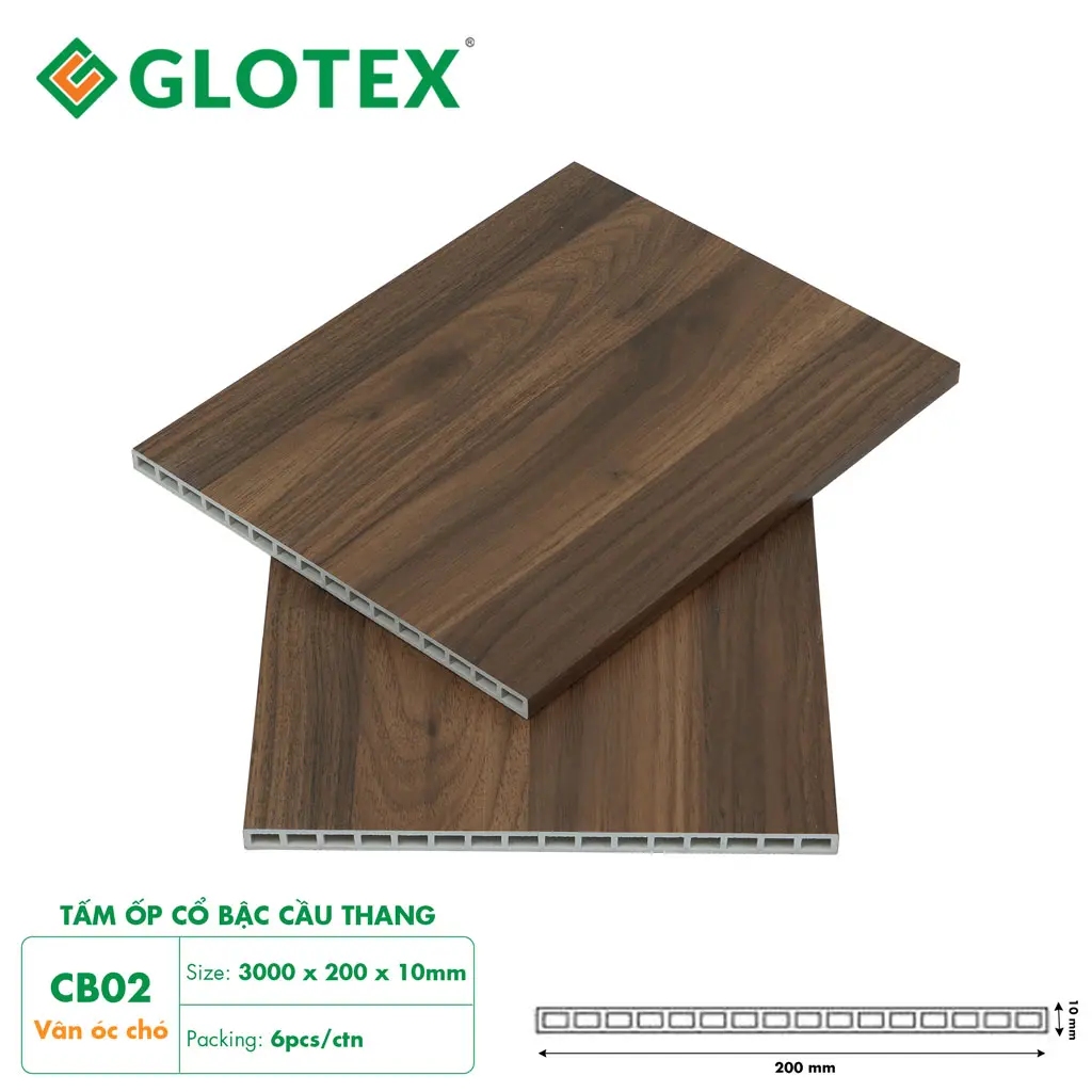 Cổ bậc cầu thang nhựa giả gỗ Glotex CB02