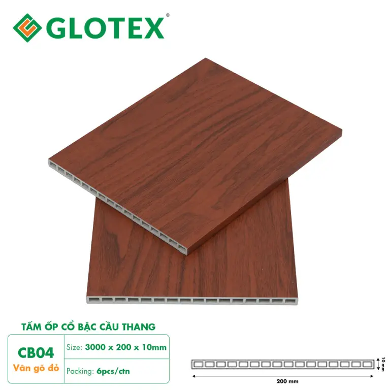 Cổ bậc cầu thang nhựa giả gỗ Glotex CB04