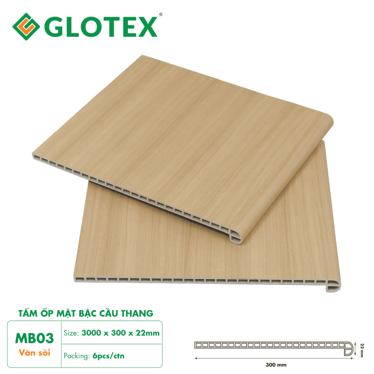 Mặt bậc cầu thang nhựa giả gỗ Glotex MB03