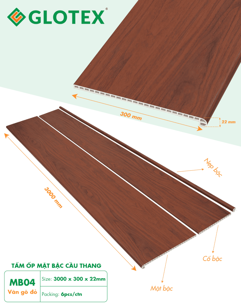 Mặt bậc cầu thang nhựa giả gỗ Glotex MB04