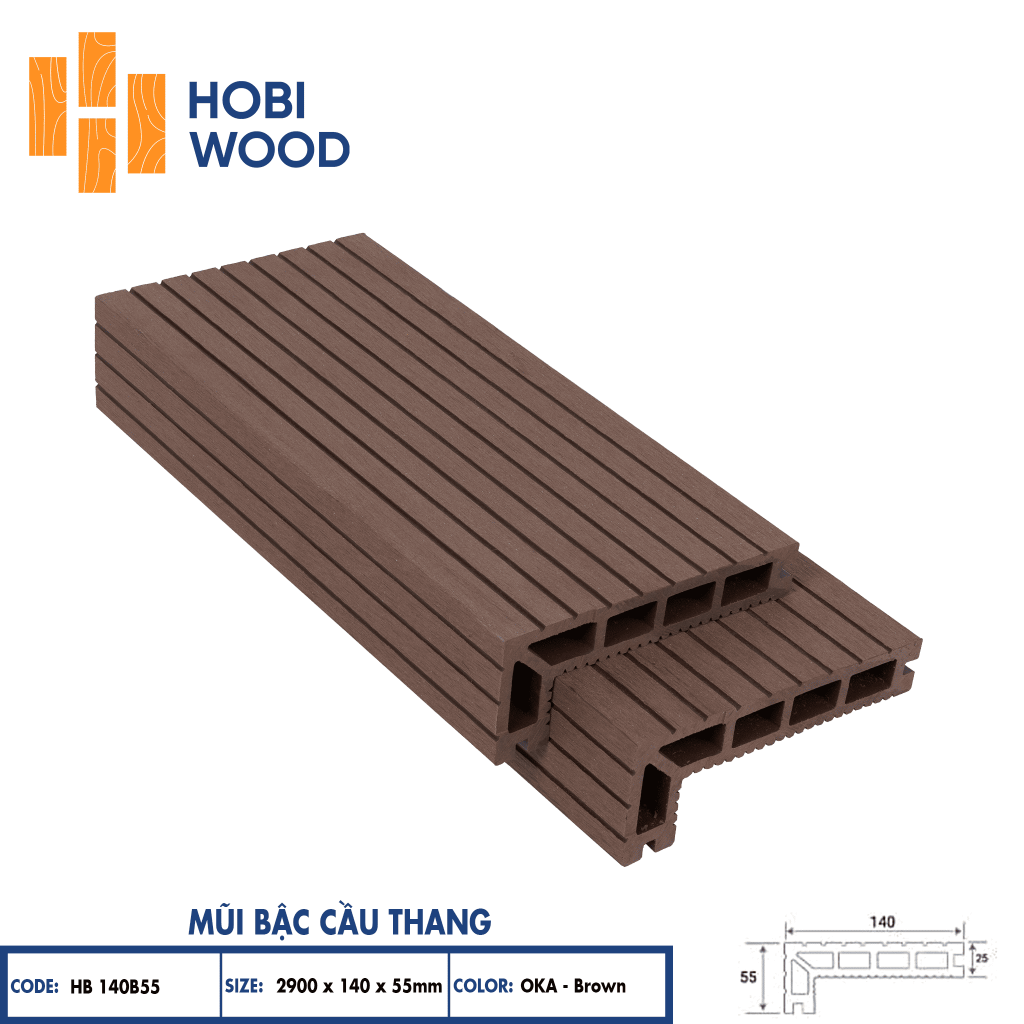 Mũi bậc cầu thang gỗ nhựa HobiWood (Mapple Leaf Red)