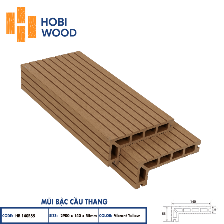 Mũi bậc cầu thang gỗ nhựa HobiWood (Vibrant Yellow)