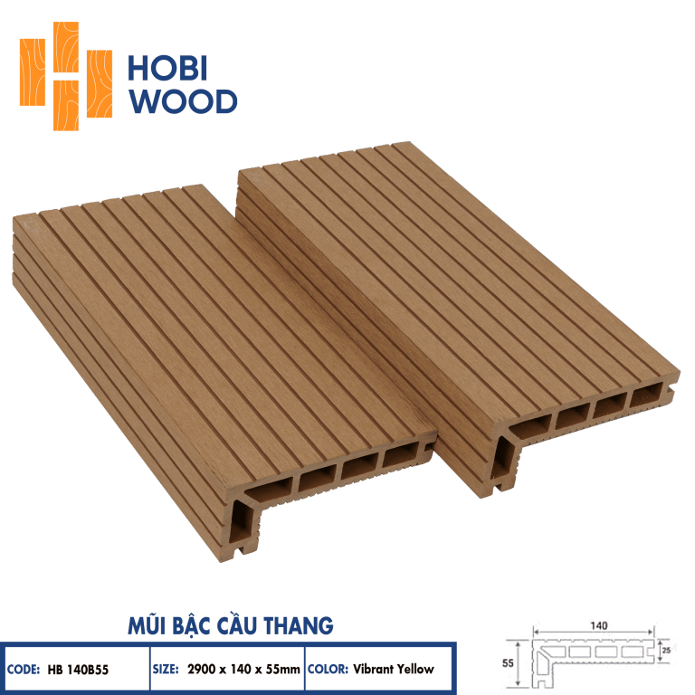Mũi bậc cầu thang gỗ nhựa HobiWood (Vibrant Yellow)