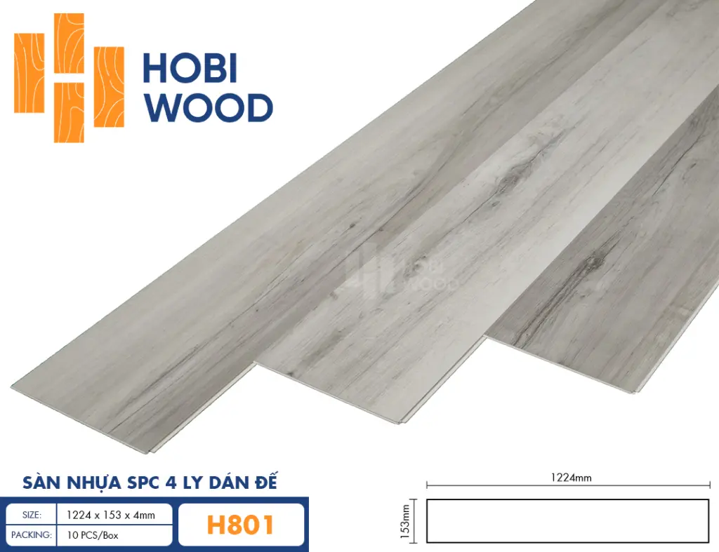 Sàn nhựa hèm khóa đế cao su 4 ly Hobiwood H801