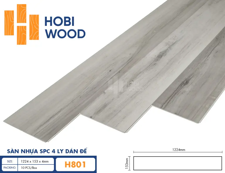 Sàn nhựa hèm khóa đế cao su 4 ly Hobiwood H801