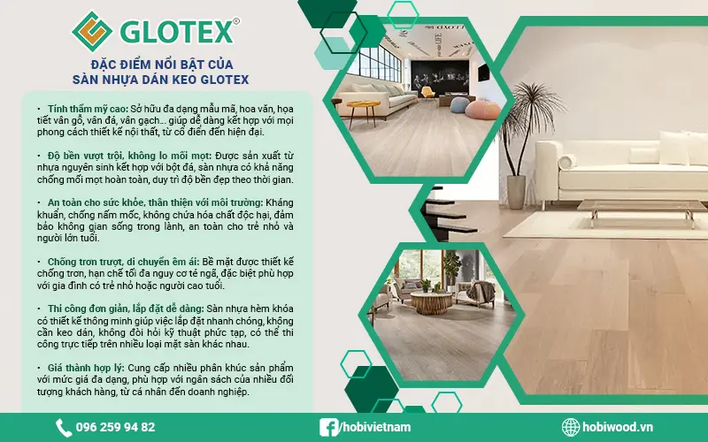 đặc điểm nổi bật của sàn nhựa dán keo glotex