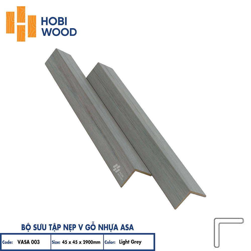 Nẹp V gỗ nhựa ASA HobiWood (VASA003 Light Grey)