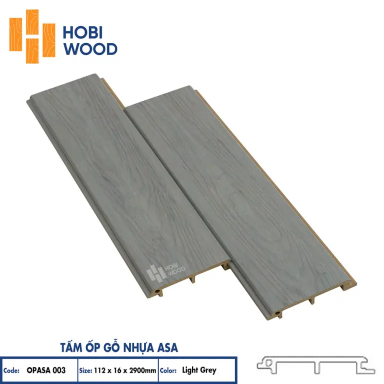 Tấm ốp gỗ nhựa ASA HobiWood (OPASA003 Light Grey)
