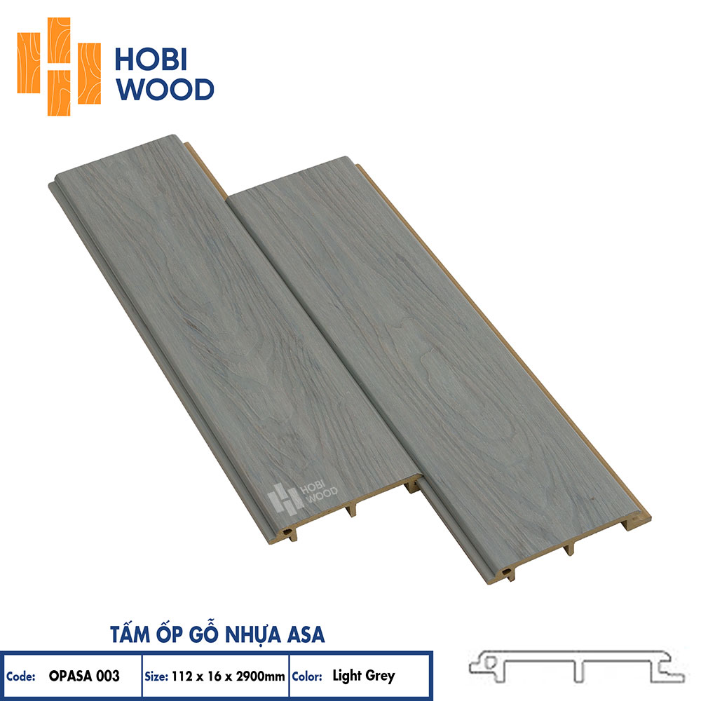 Tấm ốp gỗ nhựa ASA HobiWood (OPASA003 Light Grey)