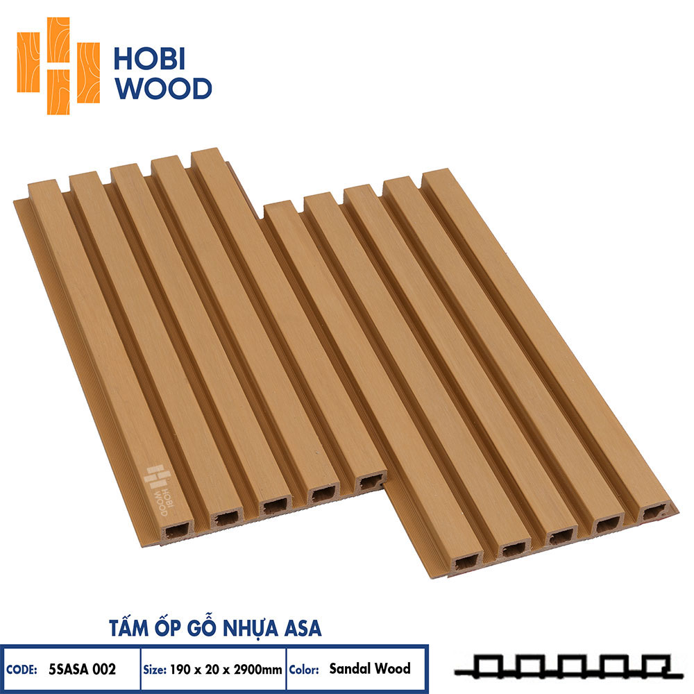 Tấm ốp lam 5 sóng gỗ nhựa ASA HobiWood (5SASA002 Sandal Wood)