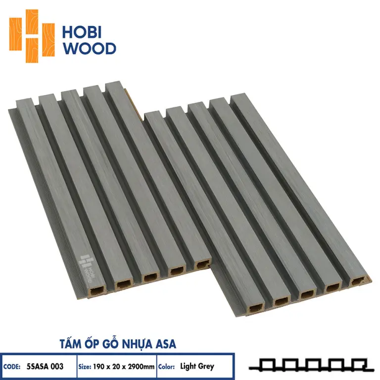 Tấm ốp lam 5 sóng gỗ nhựa ASA HobiWood (5SASA003 Light Grey)