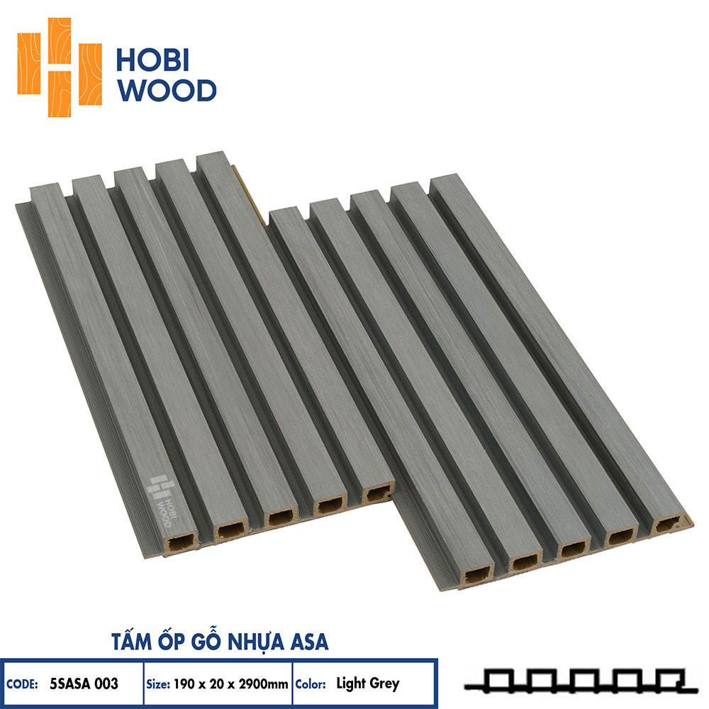 Tấm ốp lam 5 sóng gỗ nhựa ASA HobiWood (5SASA003 Light Grey)