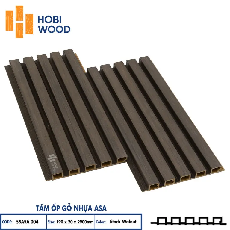 Tấm ốp lam 5 sóng gỗ nhựa ASA HobiWood (5SASA004 Titack Walnut)