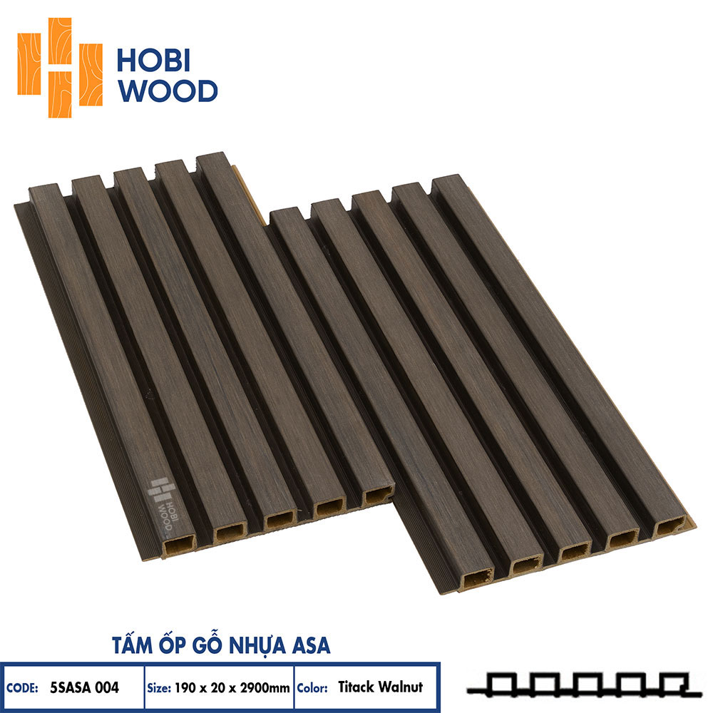 Tấm ốp lam 5 sóng gỗ nhựa ASA HobiWood (5SASA004 Titack Walnut)