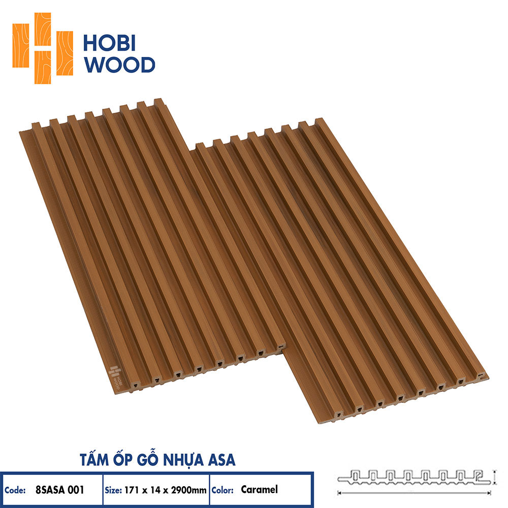 Tấm ốp lam 8 sóng gỗ nhựa ASA HobiWood (8SASA001 Caramel)