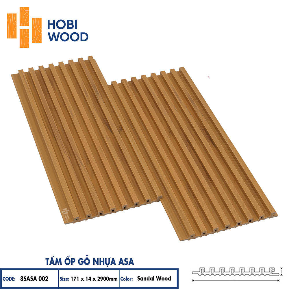 Tấm ốp lam 8 sóng gỗ nhựa ASA HobiWood (8SASA002 Sandal Wood)