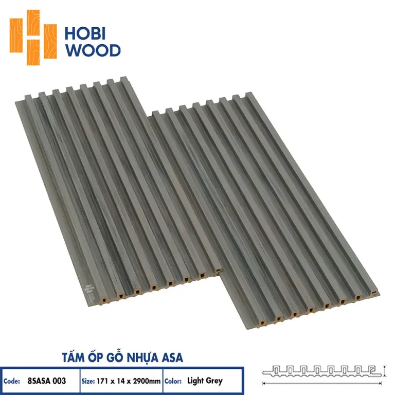 Tấm ốp lam 8 sóng gỗ nhựa ASA HobiWood (8SASA003 Light Grey)