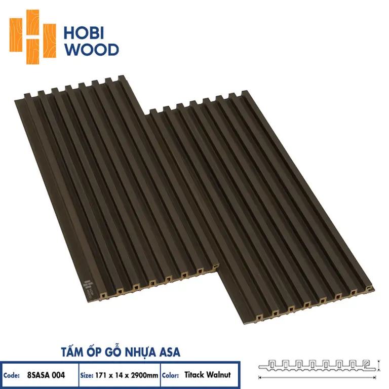 Tấm ốp lam 8 sóng gỗ nhựa ASA HobiWood (8SASA004 Titack Walnut)