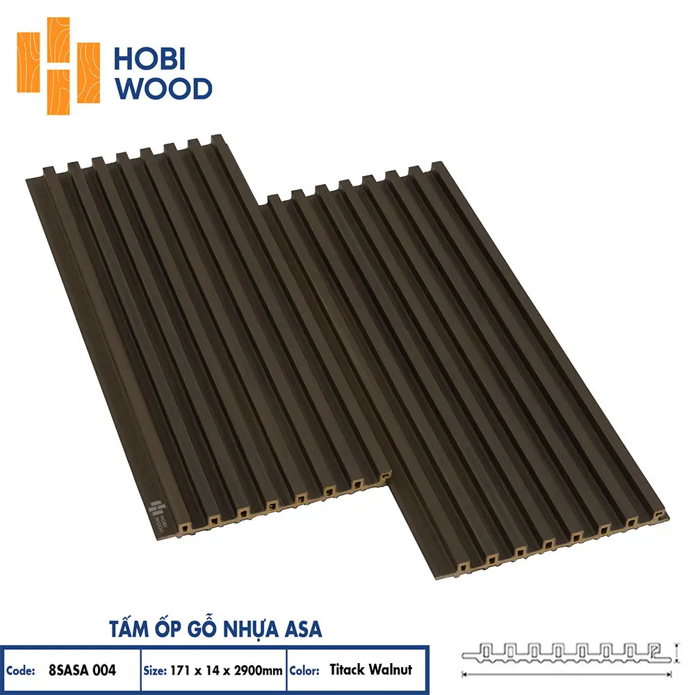 Tấm ốp lam 8 sóng gỗ nhựa ASA HobiWood (8SASA004 Titack Walnut)
