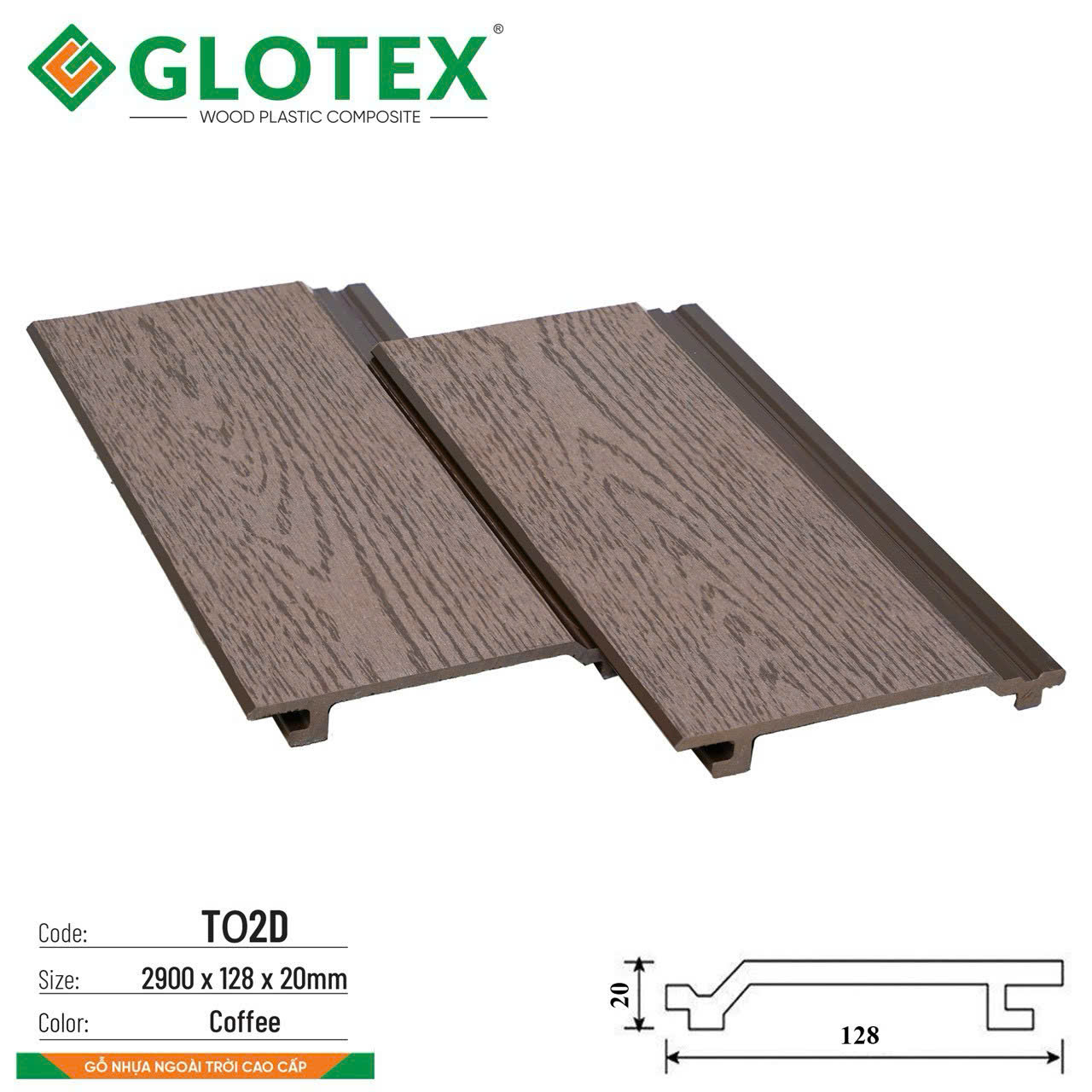 Tấm ốp gỗ nhựa Glotex vân 2D (TO2D-Coffee)
