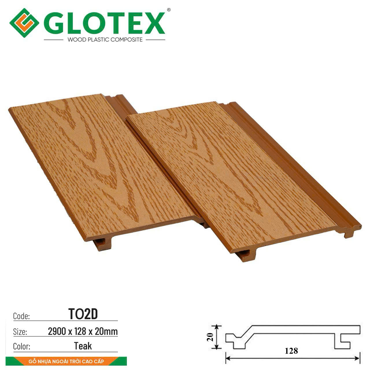 Tấm ốp gỗ nhựa Glotex vân 2D (TO2D-Teak)