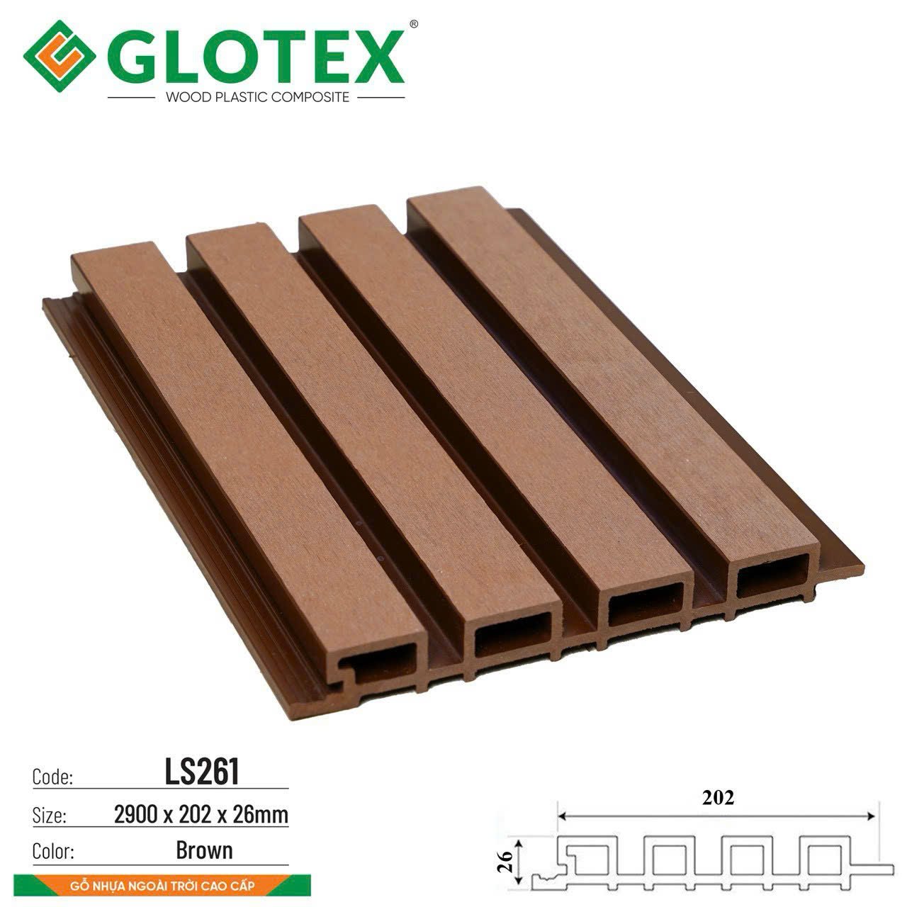 Tấm ốp lam sóng gỗ nhựa Glotex (LS261-Brown)