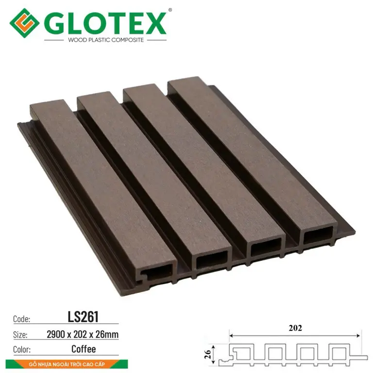 Tấm ốp lam sóng gỗ nhựa Glotex (LS261-Coffee)