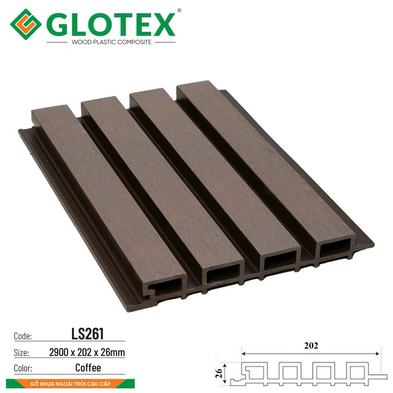 Tấm ốp lam sóng gỗ nhựa Glotex (LS261-Coffee)