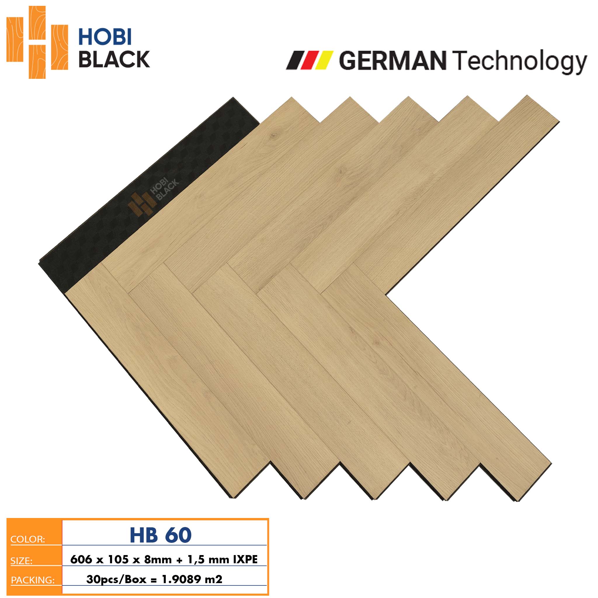 Sàn gỗ Hobi Black xương cá 8mm HB60