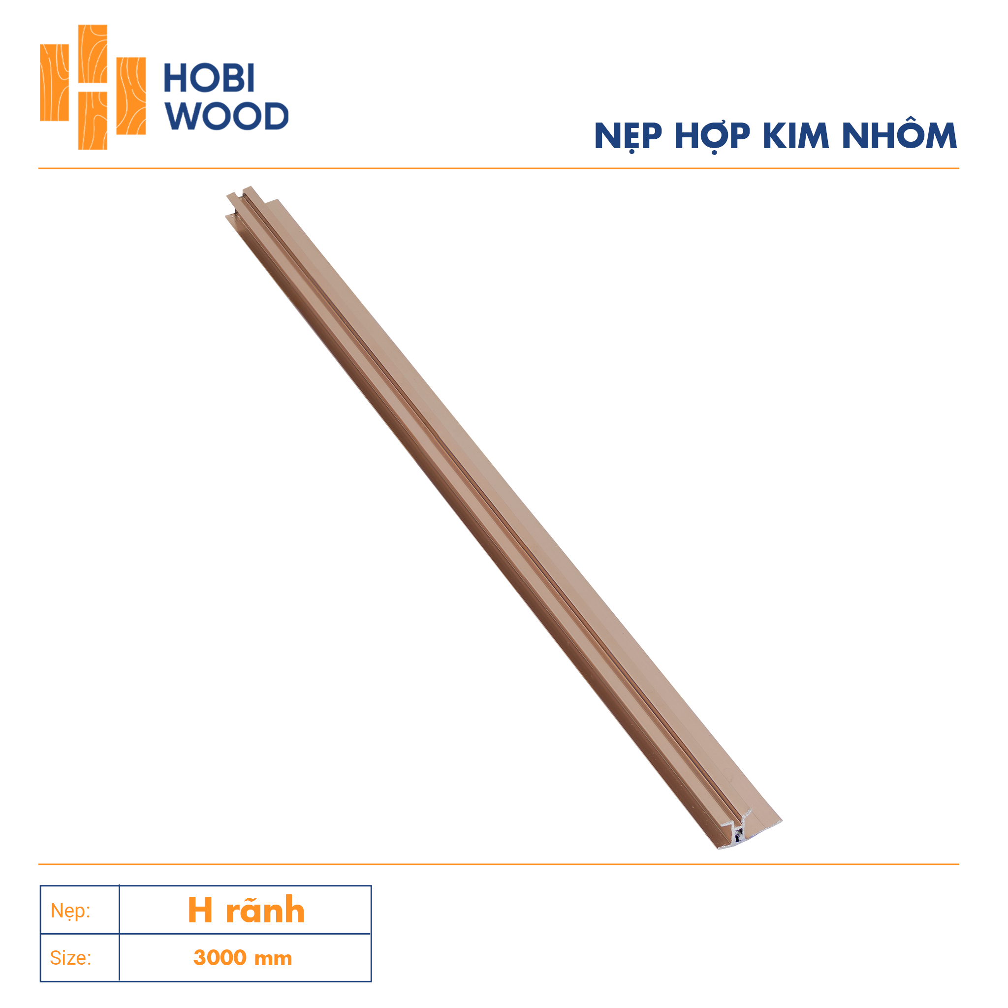 Nẹp nhôm trang trí H rãnh màu sâm panh