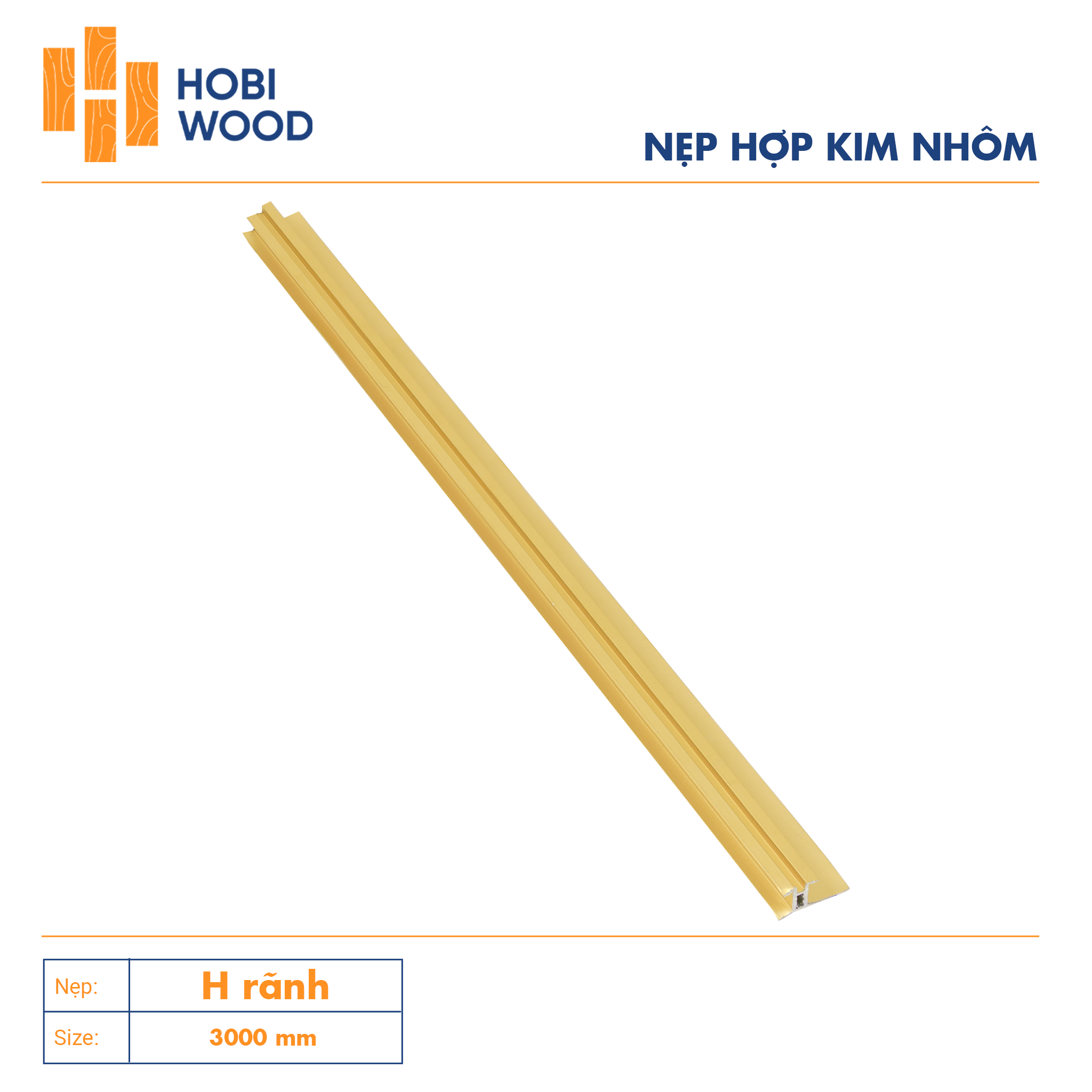 Nẹp nhôm trang trí H rãnh màu vàng